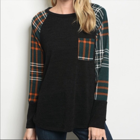 Black Top With Teen Plaid Contrast - Picture 6 of 6